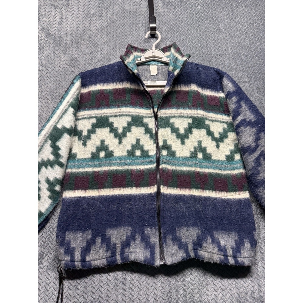VTG Molina Indian Drawing Fleece Jacket Men's M Southwest Geometric Zip Mexico‎